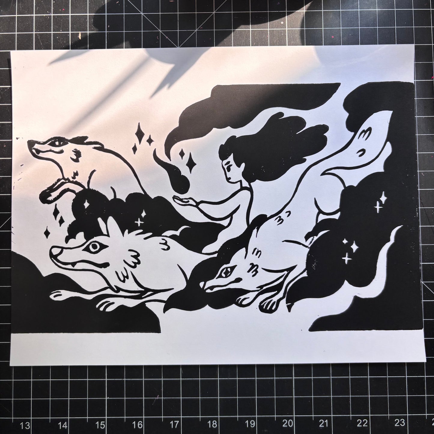 Dog Conjurer (lino print)