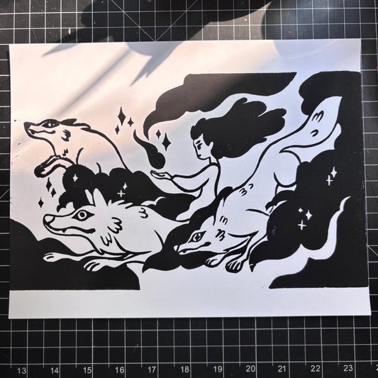 Dog Conjurer (lino print)